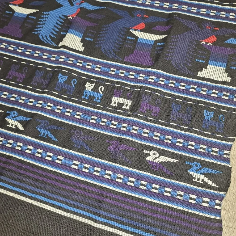 vintage 1980s Handwoven Textile Tapestry Colorful Patterns & Birds 35.5